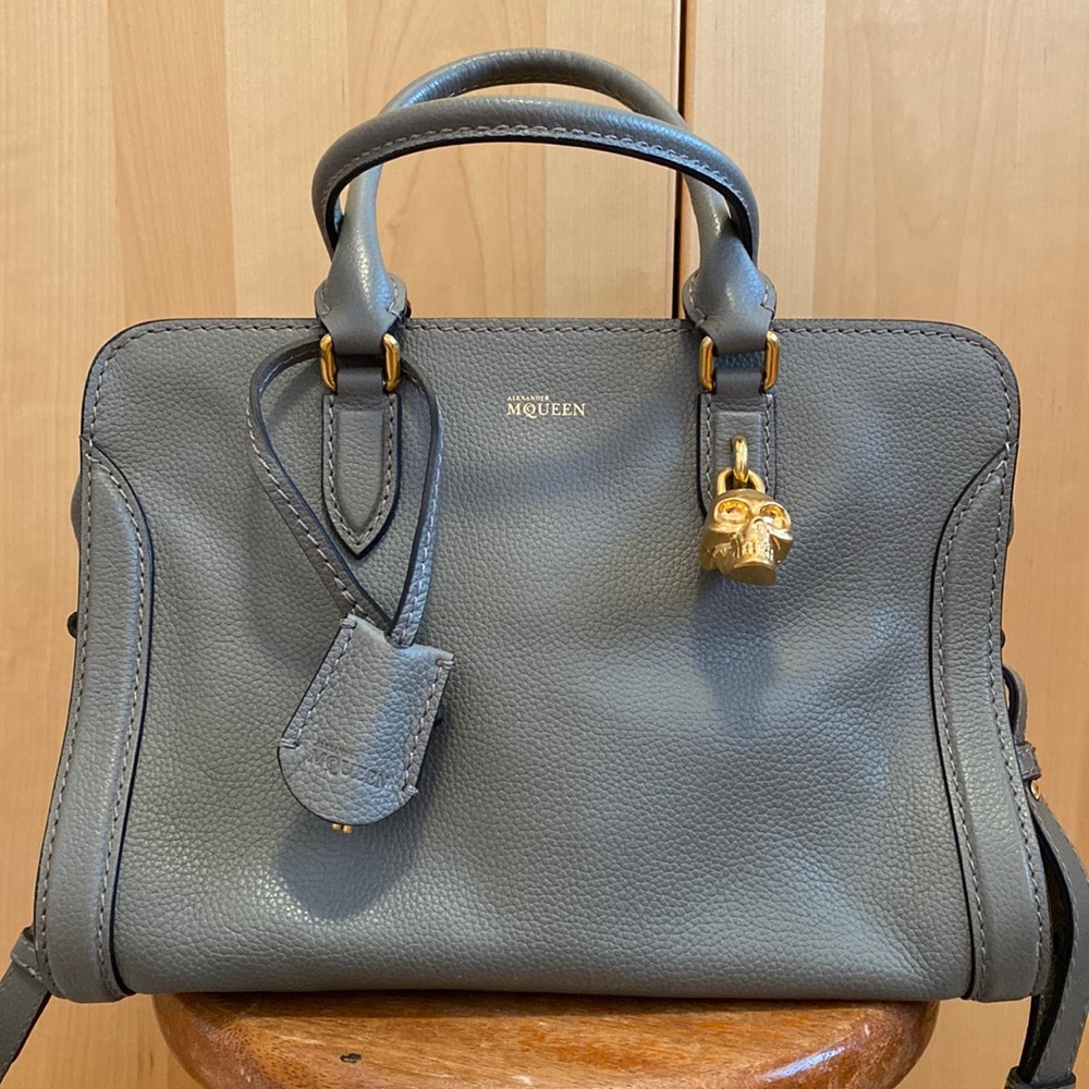 ALEXANDER MCQUEEN Small Padlock Leather Satchel (Gray)